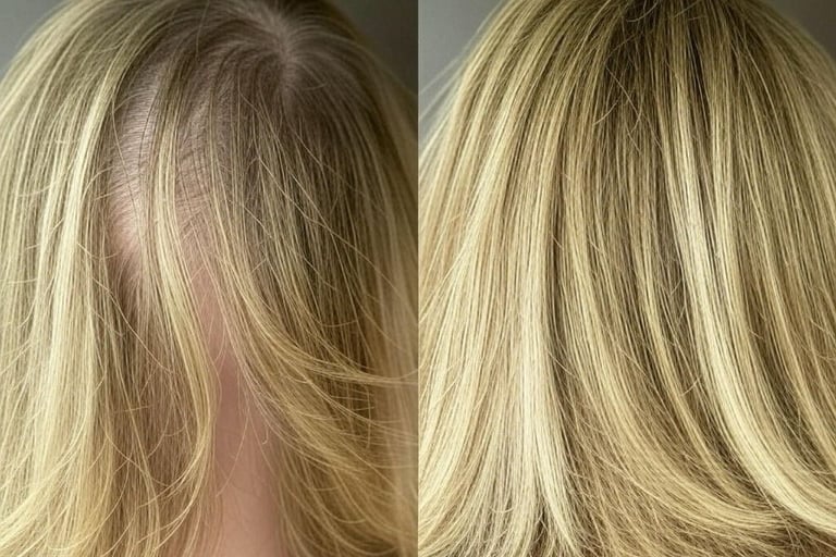 Before and after hair regrowth tattooing treatment on light colored hair
