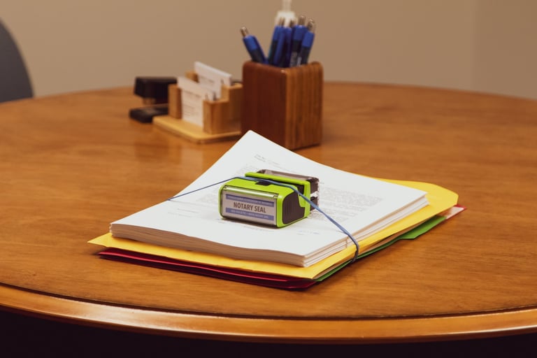 a small stamper with papers on a table