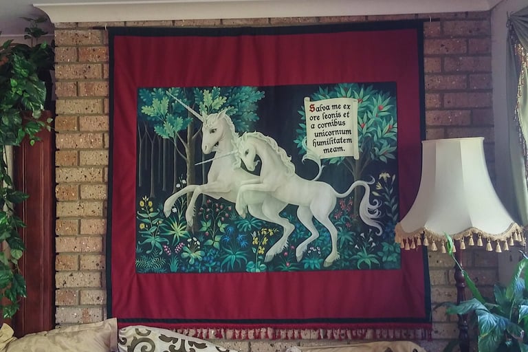 Medieval unicorn wall hanging