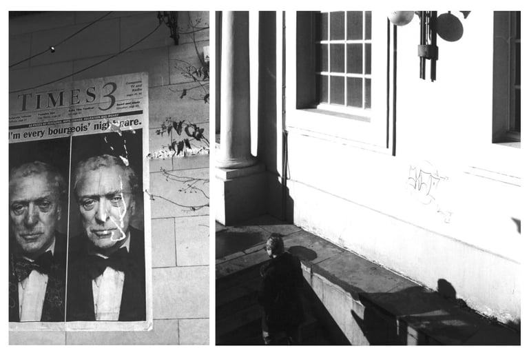 two black and white photographs of two men in belgium
