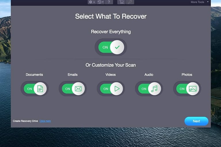 a computer screen showing a selection of the best recovery options