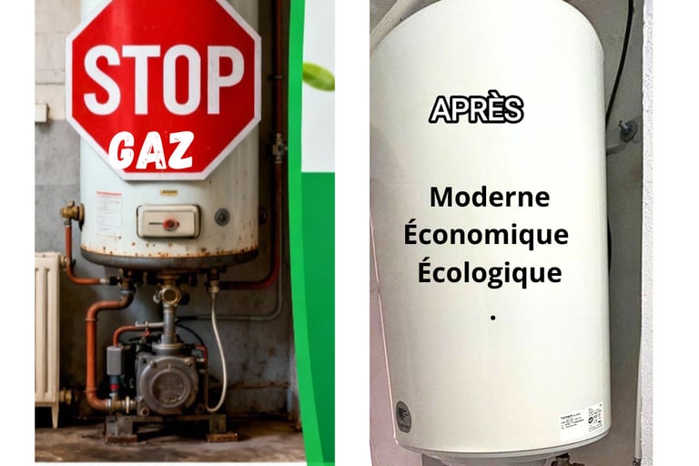dépose d'une ancienne chaudière à gaz et une installation moderne et écologique de chauffe-eau 100 %