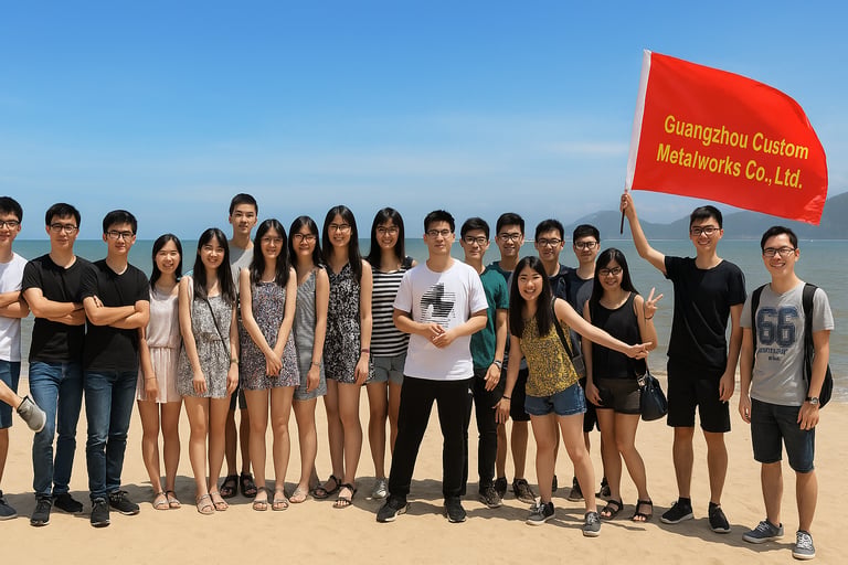 Guangzhou Custom MetalWorks Co., Ltd. team photo during a company outing