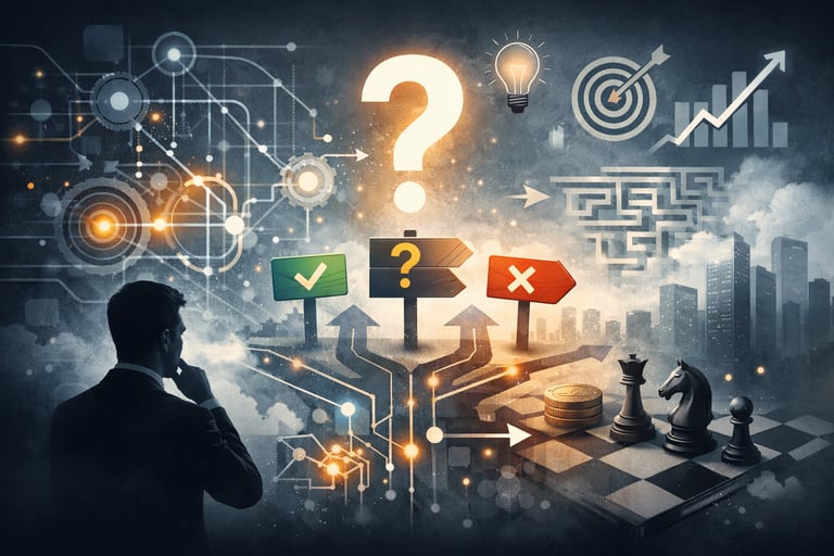 a man standing in front of a cityscape with many different signs