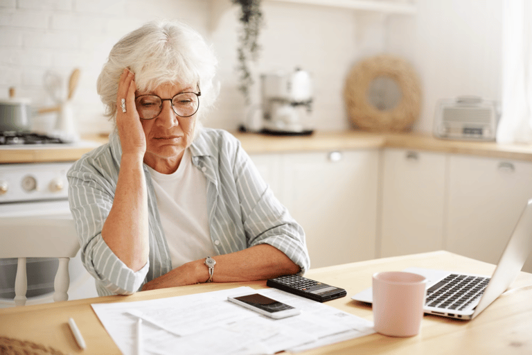 a senior woman worried about medical bills
