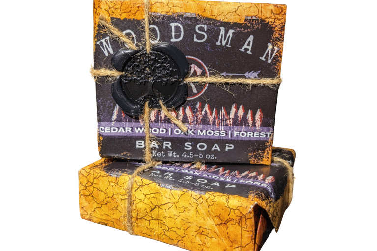 a stack of soap bars with a rustic background
