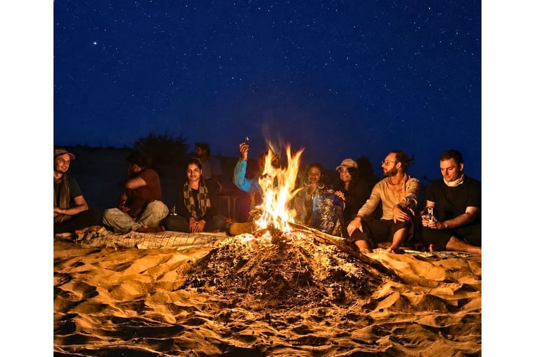 Campfire during an authentic overnight desert safari in Jaisalmer.