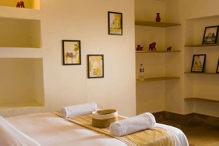 Boutique hotel inside Jaisalmer Fort with modern minimalist rooms.
