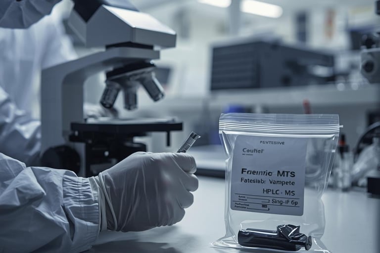 a man in a lab coat and gloves holding a microscope