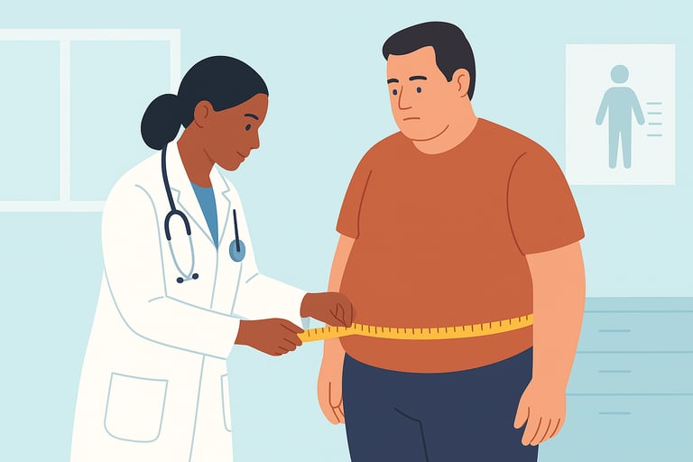 a doctor measuring the waist of an overweight patient