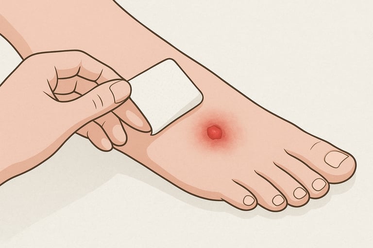 a slow healing foot wound with a bandage being peeled off