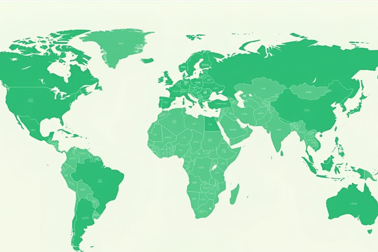 World map infographic with regions color