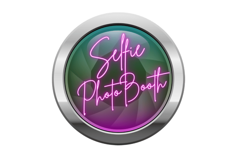 a button with the words selfie photo booth