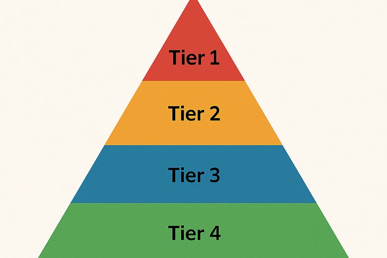 a pyramid with a pyramid of five tiers of different colors