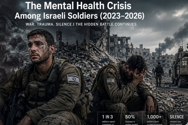 An overview of the mental health crisis affecting Israeli soldiers since 2023, including rising PTSD