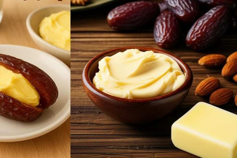 اكتشف مزيج التمر والزبدة 🌴🧈، وجبة تقليدية بطعم رائع 😋 وفوائد غذائية مذهلة 💪. مصدر طبيعي للطاقة