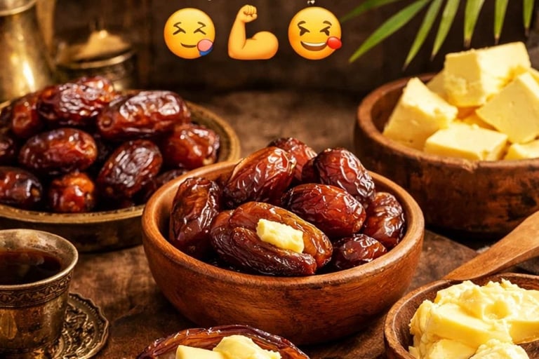 التمر والزبدة 🌴🧈: وجبة تُشبع الحواس 🤤 مغذية 💪 ولذيذة 😋