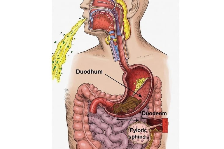 vomiting and obstructions in the upper gastrointestinal tract 