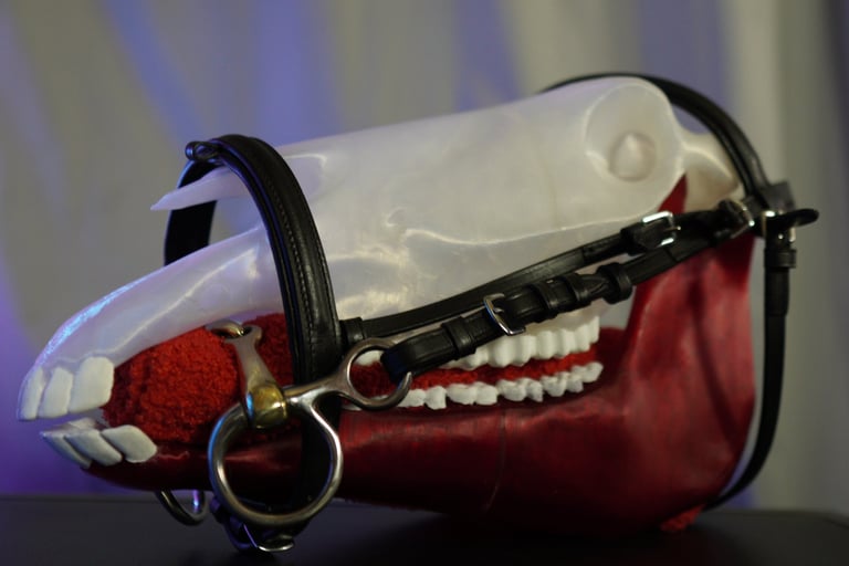 a red purse with a mouth shaped like a mouth