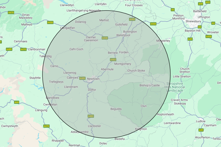 Radius map showing catchment area within 15 miles of SY15.