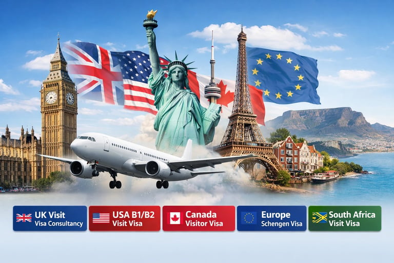 Visit Visa Abroad Consultancy providing UK, USA B1/B2, Canada, Schengen Europe, and South Africa vis