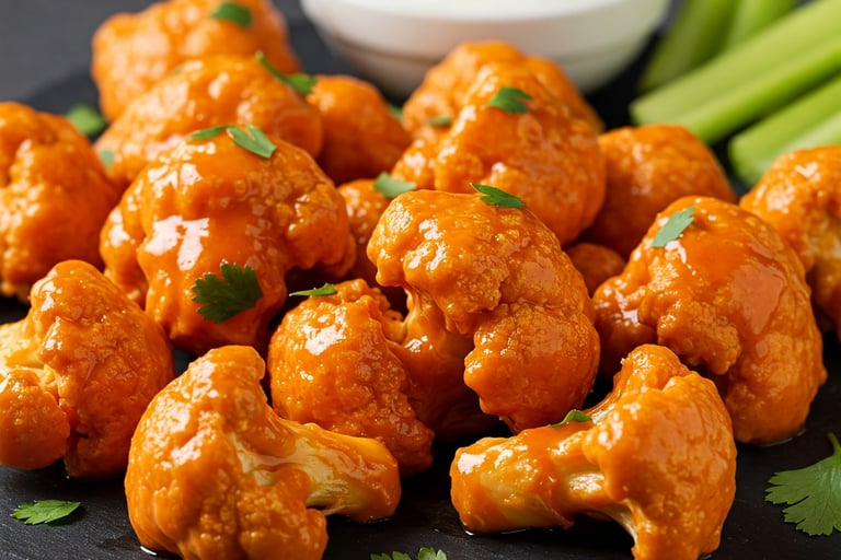 un piatto di buffalo cauliflower bites