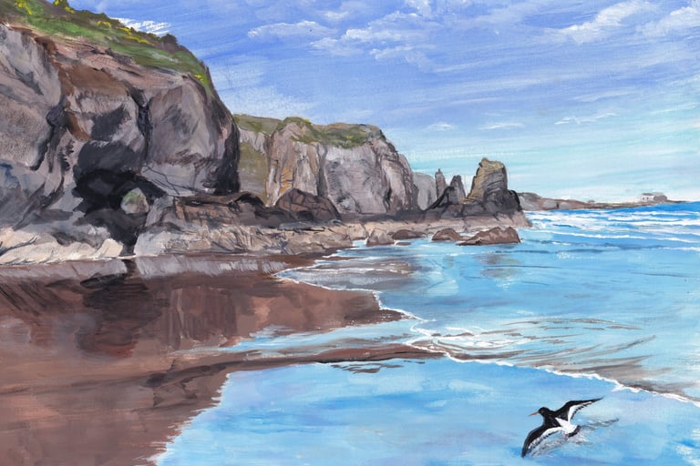 Lunan Bay is a popular beach in Angus. This print shows the north end with a rising tide