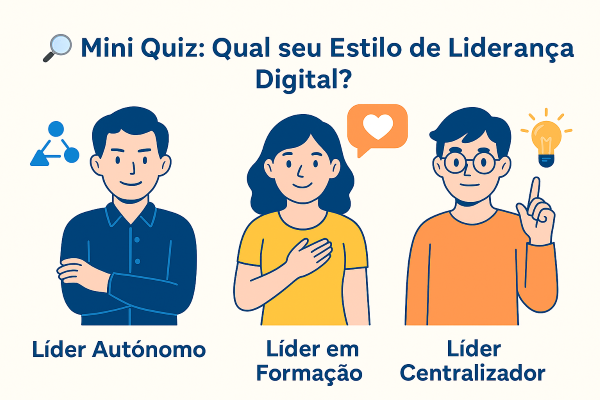 Ilustração com estilos de liderança digital para jovens lĂderes