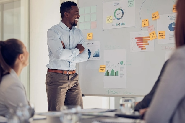 Jovem facilitando liderança colaborativa com equipe híbrida