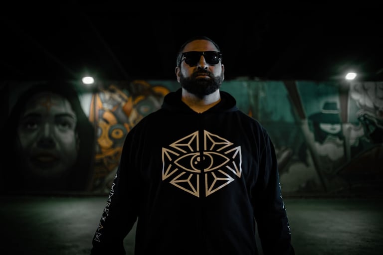 a man in a black hoodie and sunglasses