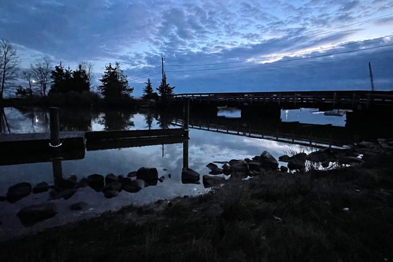 A blue sunset over Waterside Lane Bridge in Clinton, CT