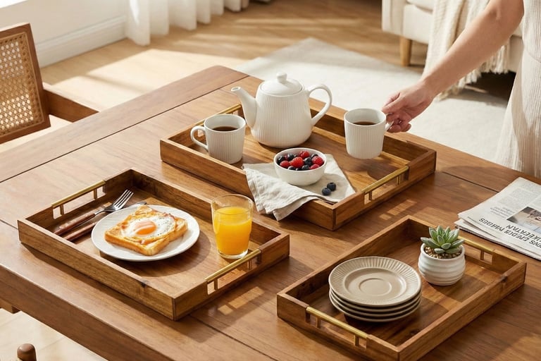 Snazzora serving tray set acacia wood