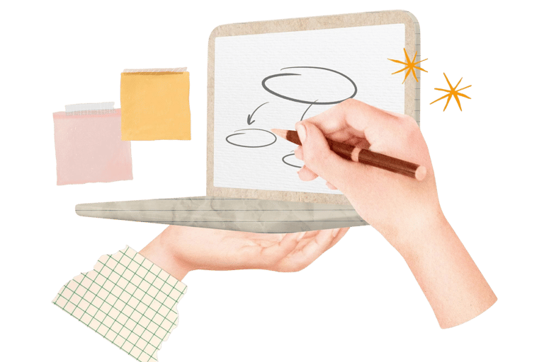 Laptop auf dem gezeichnet wird