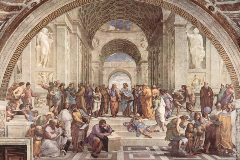a painting of a painting of a school of students
