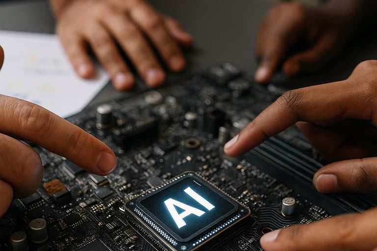 a group of people working on a computer motherboard