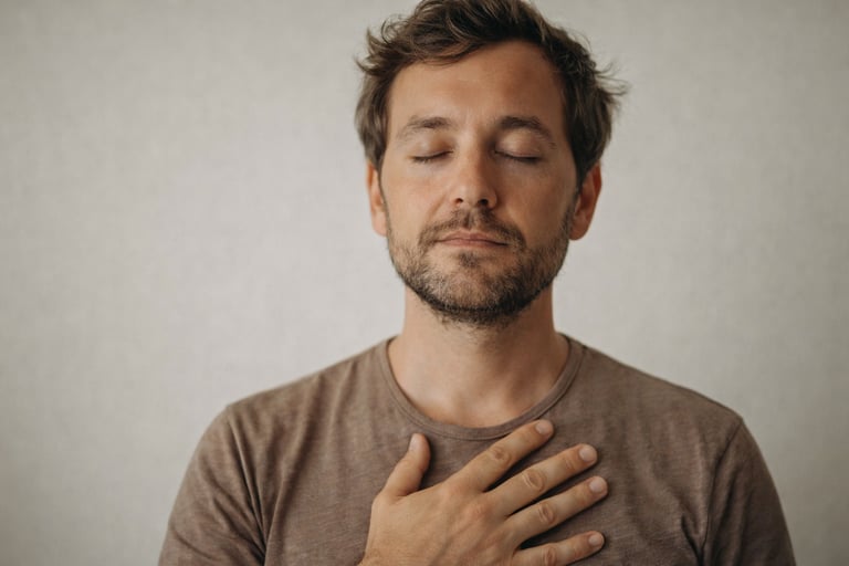 Jovem respira natural com consciência atenta