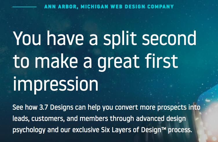 Home page of website for design firm.