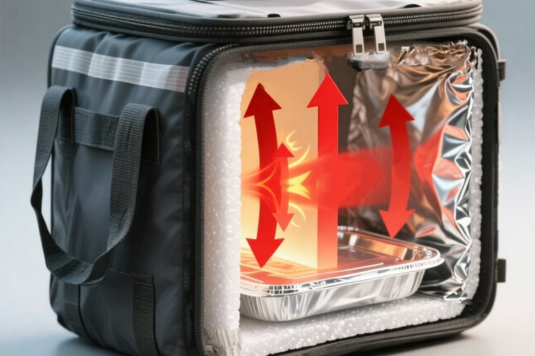 a bag’s cross-section picture showing heat retention in an insulated bag