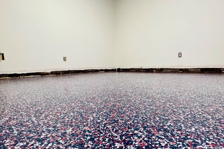 Red White and Blue Epoxy floor in York home