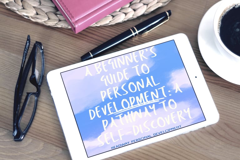 tablet showing book cover "A Beginner's Guide to Personal Development"