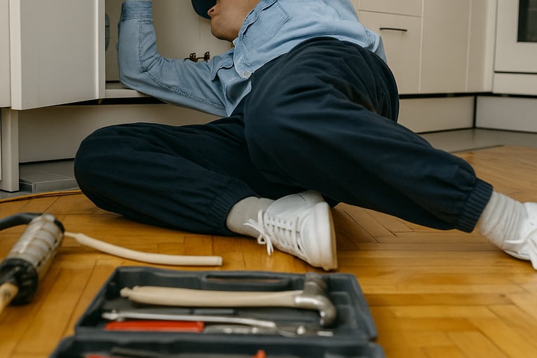 Loodgieter die aan het werk is