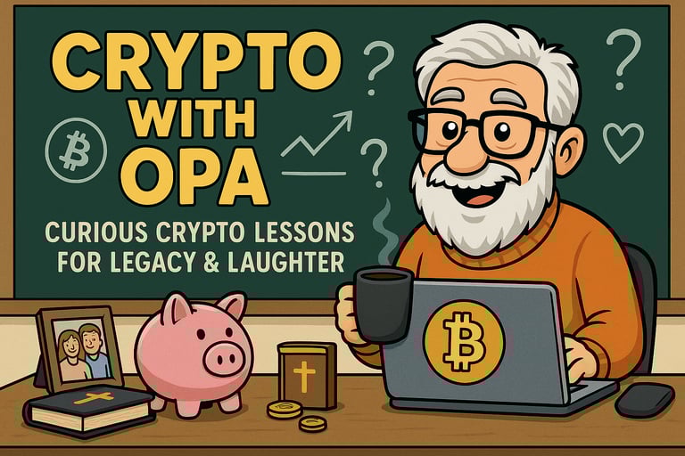 Old man in his study, sipping tea, researching Bitcoin, and praying too.