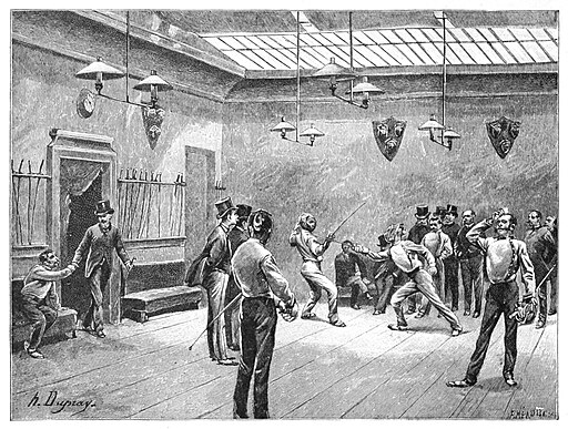 "Fencing-Room in Paris 1887" --Henri Louis Dupray, Public domain, via Wikimedia Commons