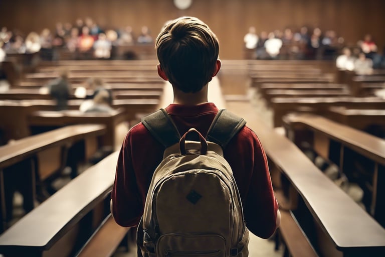 jeune garçon qui s'avance vers des examinateurs