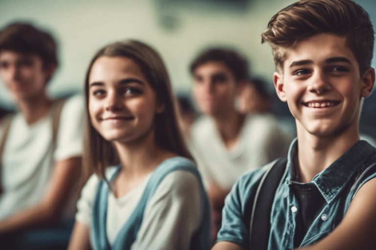 jeunes adolescents en classe qui sourient
