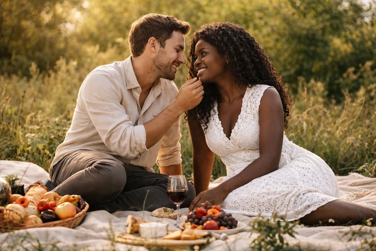 Couple partageant un moment romantique dans la nature