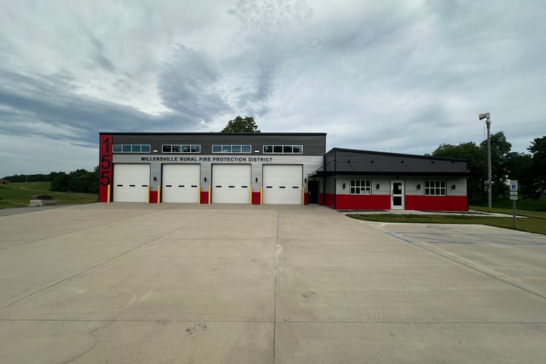 a fire station with 4 garage doors