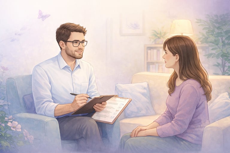 Fisioterapista che svolge una consulenza individuale per fibromialgia con analisi dei sintomi