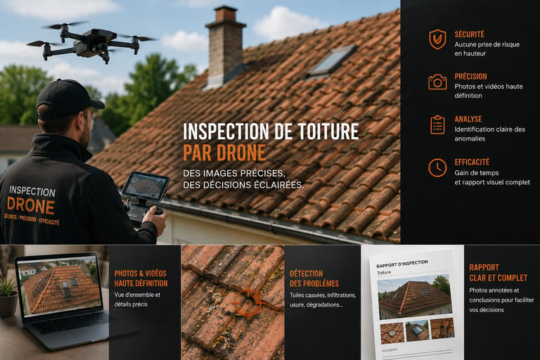 Un homme avec un drone qui inspecte un toit.