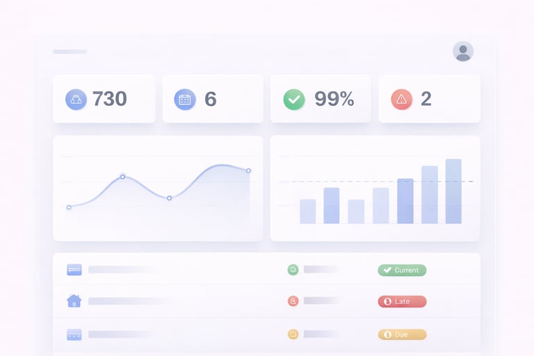 Generic dashboard interface showing credit data trends and updates over time
